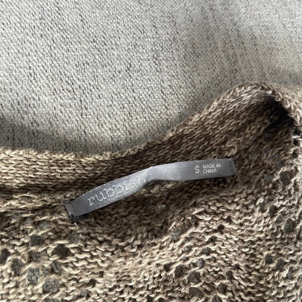 Rubbish Knit‎ Open Front Cardigan Sweater Taupe Brown Lightweight Size Small - Picture 2 of 3